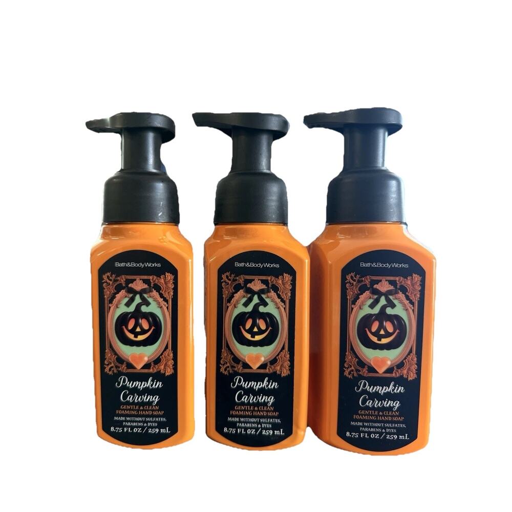 3 x Bath & Body Works NEW Pumpkin Carving Gentle & Clean Foaming Hand Soaps-8.75